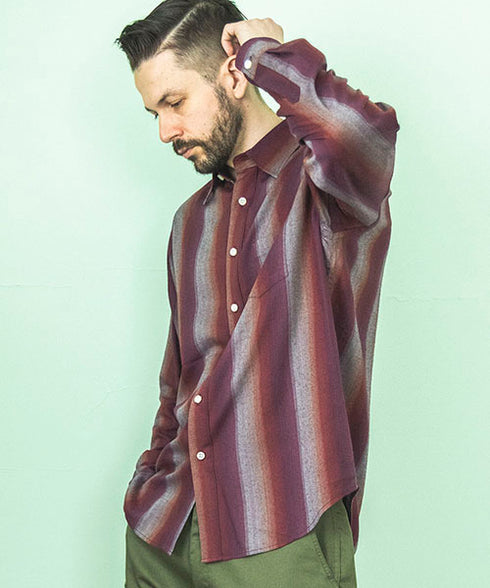 MR.OLIVE/RAYON TWILL STRIPE / REGULAR COLLAR SHIRT ミスターオリーブ/レーヨンツイルストライプ / レギュラーカラーシャツ